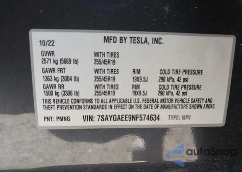 2022 Tesla Model Y Long Range Dual Motor All-Wheel Drive from USA, damaged, VIN 7SAYGAEE9NF574634